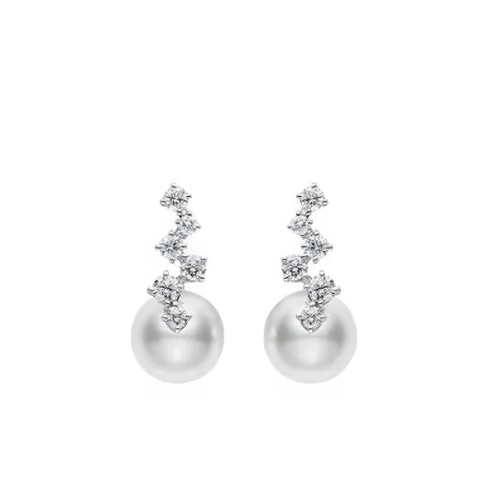 Akoya Cultured Pearl and Diamond Drop Earrings in 18K White Gold