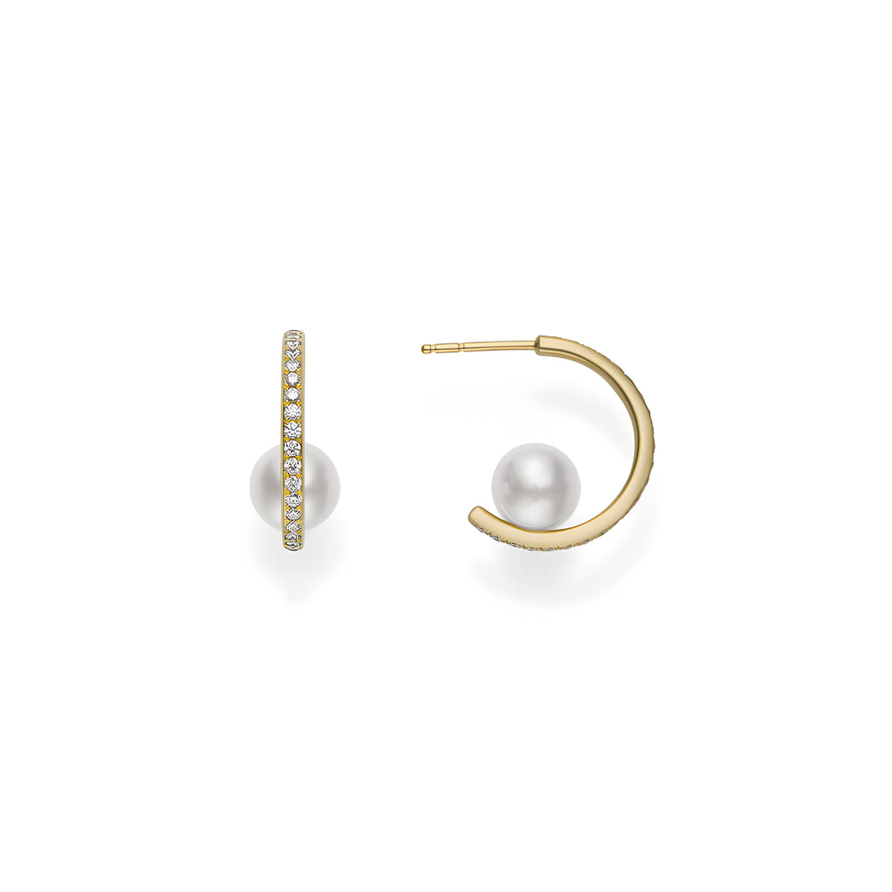 Akoya Cultured Pearl and Diamond Earrings - 18K Yellow Gold