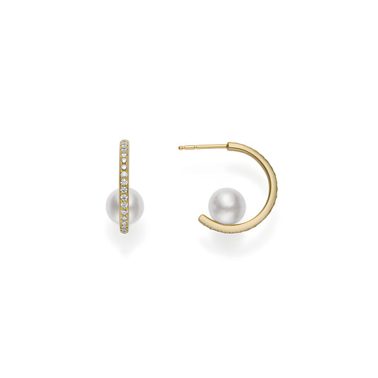 Akoya Cultured Pearl and Diamond Earrings - 18K Yellow Gold