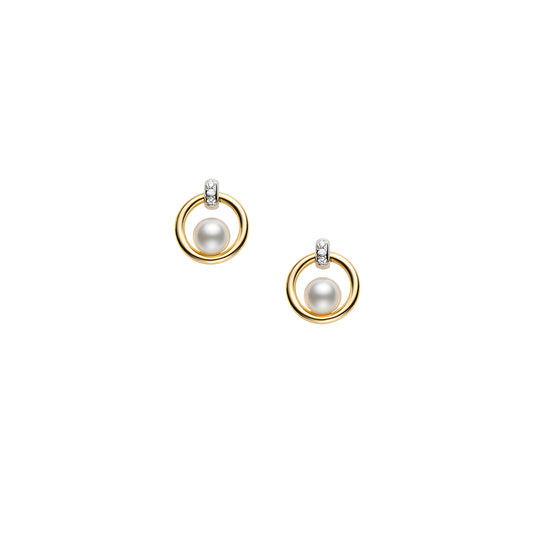 Akoya Cultured Pearl and Diamond Circle Earrings