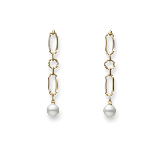 M Code Akoya Cultured Pearl Earrings in 18K Yellow Gold