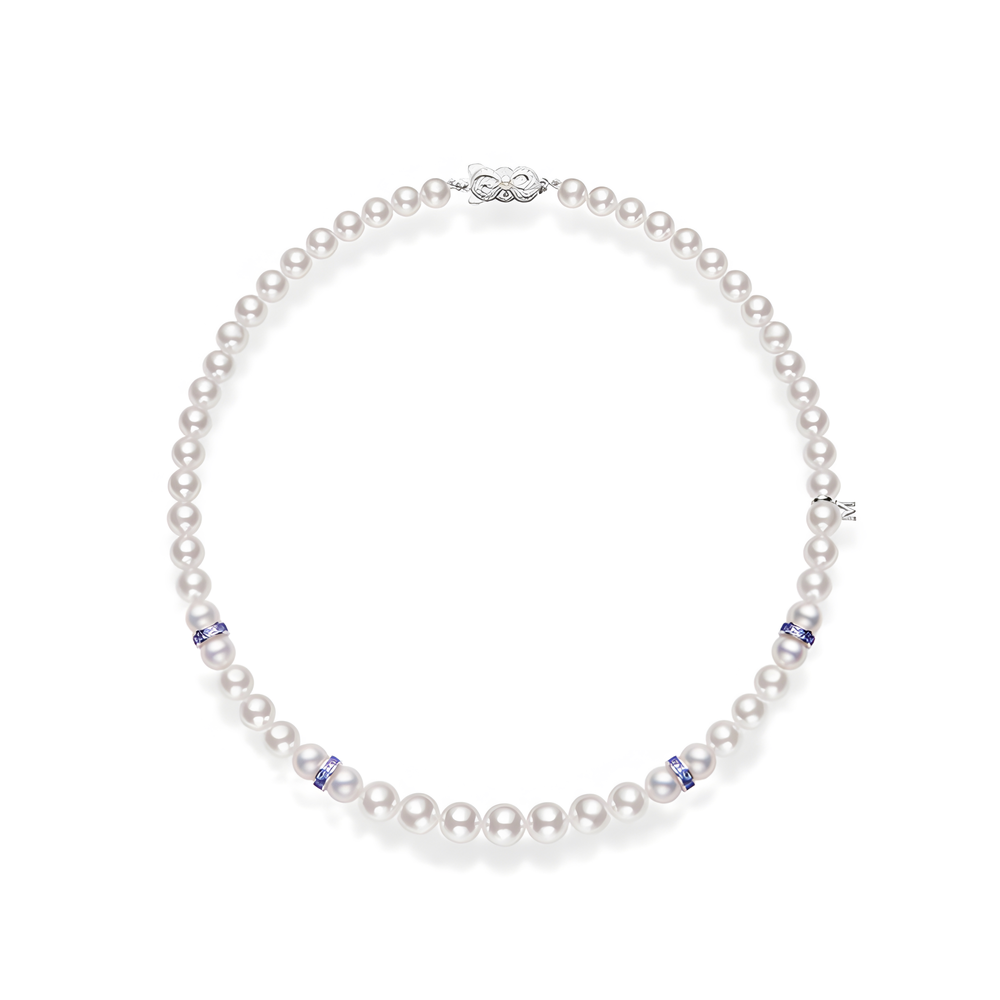 Mikimoto Ocean Akoya Cultured Pearl and Sapphire Necklace in 18K White Gold
