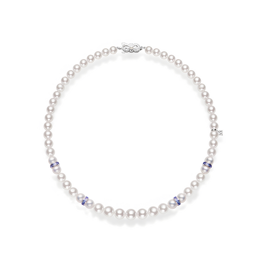 Mikimoto Ocean Akoya Cultured Pearl and Sapphire Necklace in 18K White Gold
