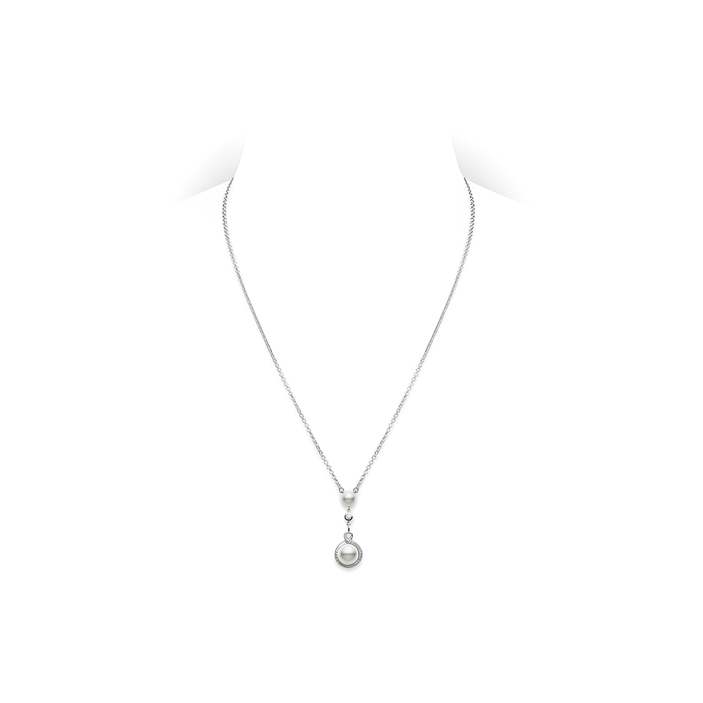 Petit Soleil Akoya Cultured Pearl Drop Pendant in 18K White Gold