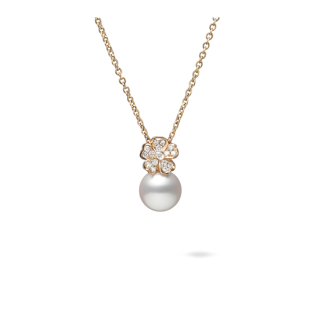 Akoya Cultured Pearl Cherry Blossom Pendant with Diamonds