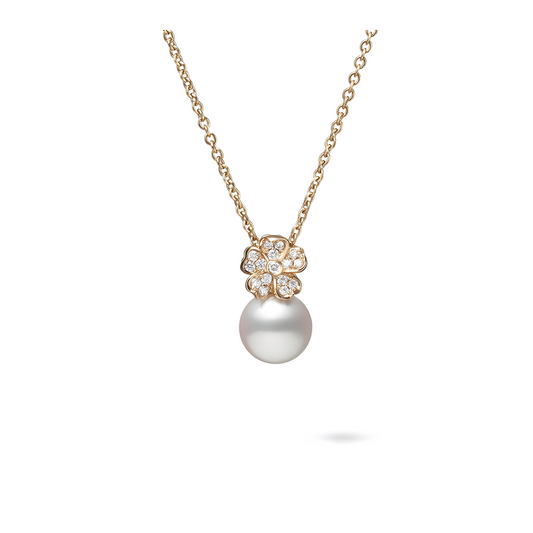 Akoya Cultured Pearl Cherry Blossom Pendant with Diamonds
