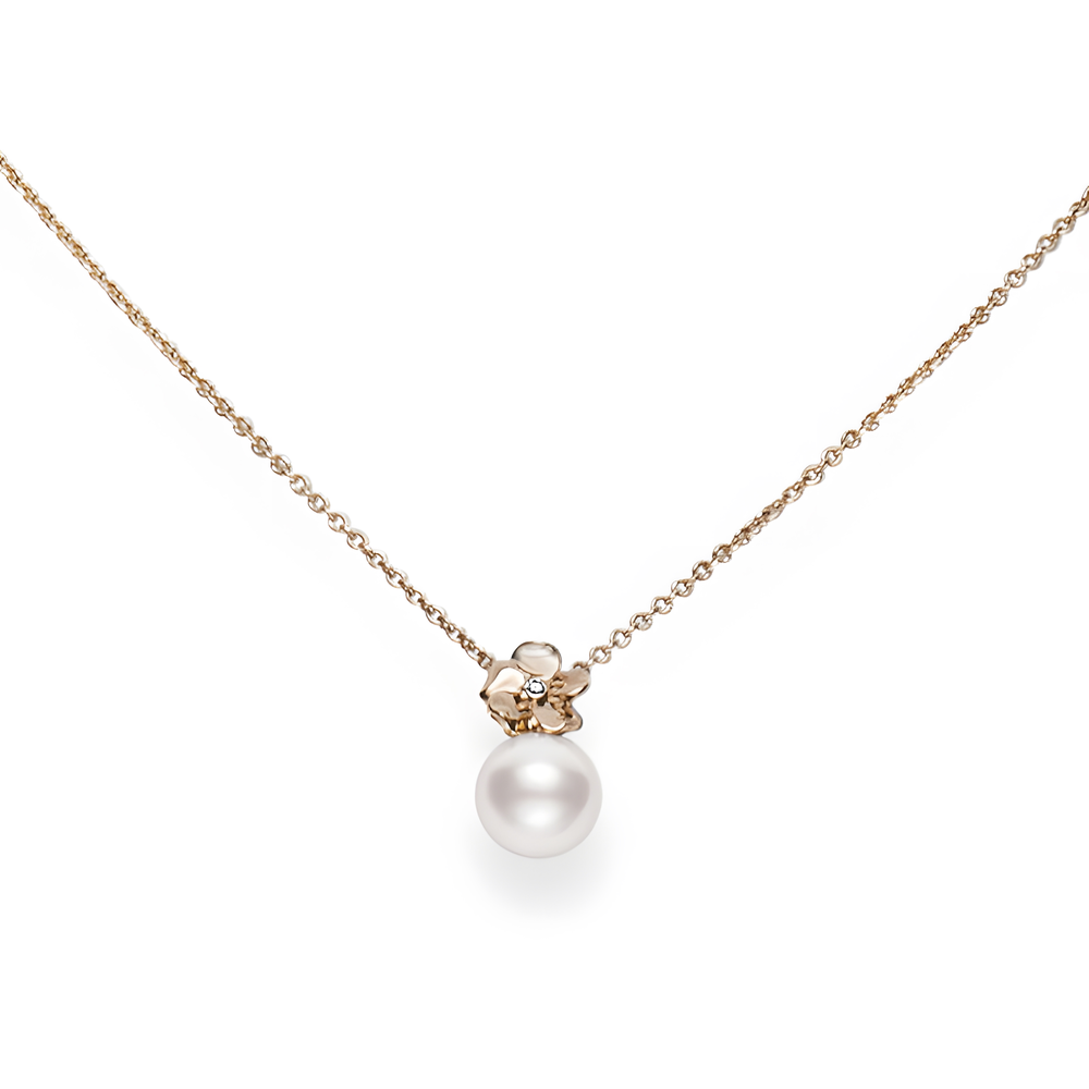 Cherry Blossom Collection Akoya Cultured Single Pearl Pendant in 18K Pink Gold
