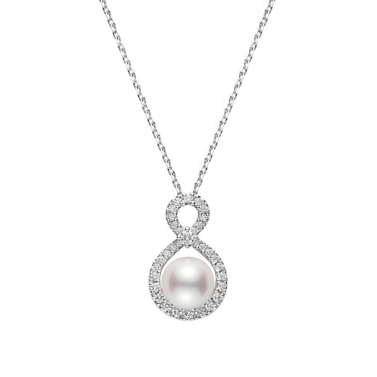 Ruyi Collection Akoya Cultured Pearl and Diamond Pedant in 18K White Gold