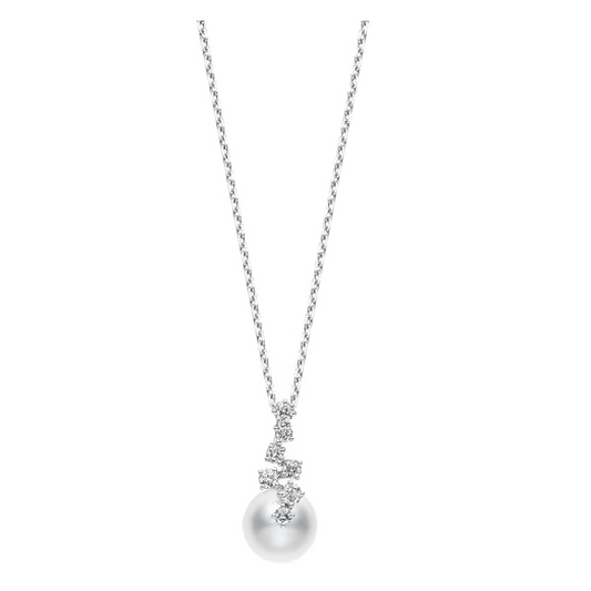 Akoya Cultured Pearl and Diamond Drop Pendant in 18K White Gold
