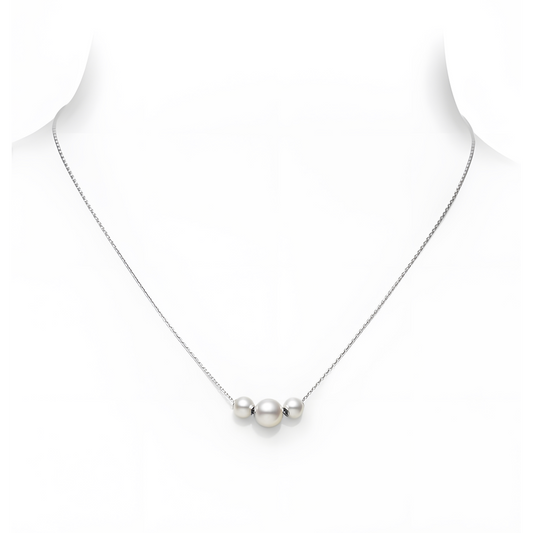 Pearls in Motion Akoya Cultured Pearl Necklace in 18K White Gold