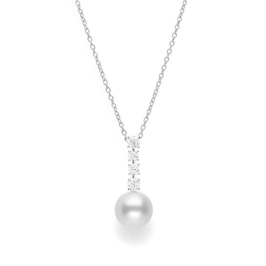 White South Sea Cultured Pearl Drop Pendant with Diamonds Set in 18K White Gold