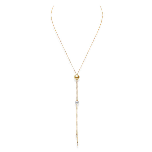 Pearls in Motion Akoya and Golden South Sea Cultured Pearl Pendant in 18K Yellow Gold