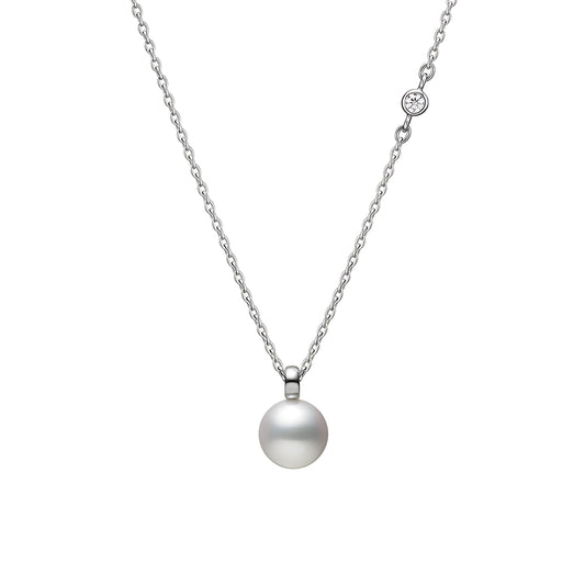Akoya Cultured Pearl and Diamond Pendant in 18K White Gold