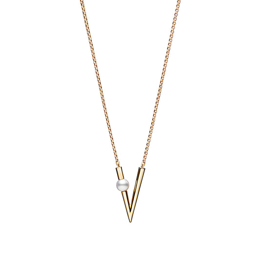 V Code Akoya Cultured Pearl Pendant in 18K Yellow Gold