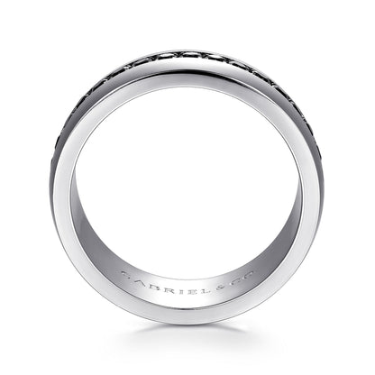14K White Gold and Black Diamond Men's Band in High Polished Finish