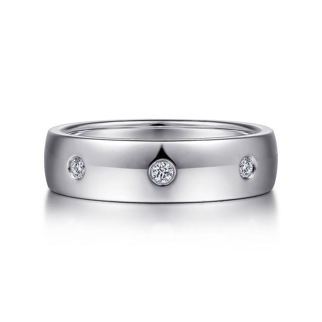 14K White Gold Diamond Men's Wedding Ring in High Polished Finish