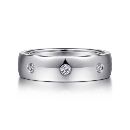 14K White Gold Diamond Men's Wedding Ring in High Polished Finish
