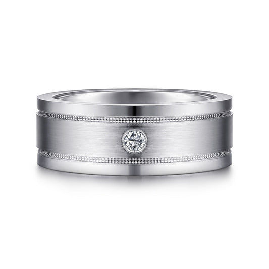 14K White Gold Diamond Men's Wedding Ring in Satin Finish