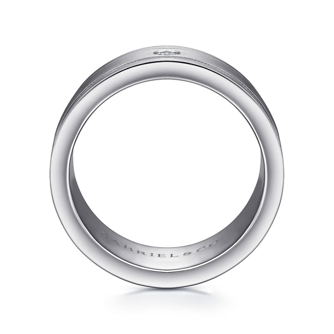 14K White Gold Diamond Men's Wedding Ring in Satin Finish