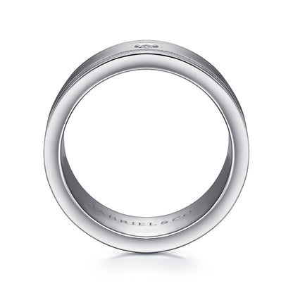 14K White Gold Diamond Men's Wedding Ring in Satin Finish