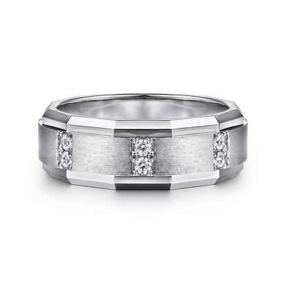 14K White Gold Diamond Men's Ring in Satin Finish