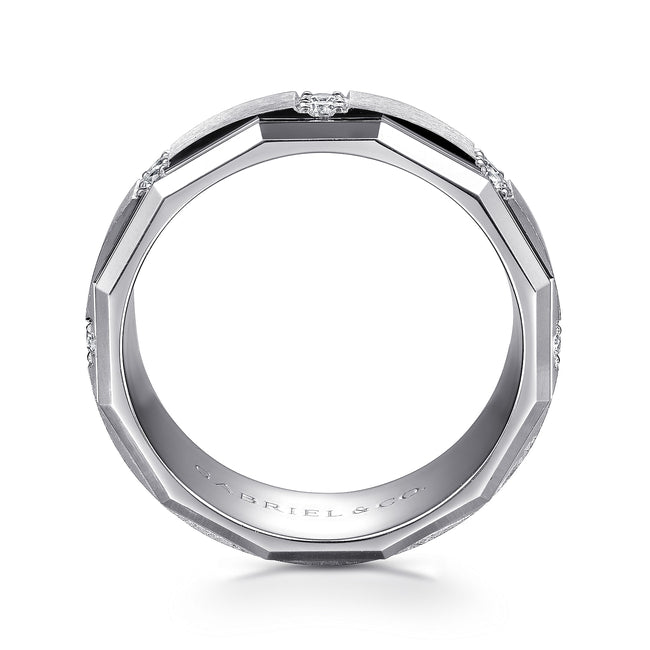 14K White Gold Diamond Men's Ring in Satin Finish