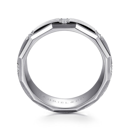 14K White Gold Diamond Men's Ring in Satin Finish