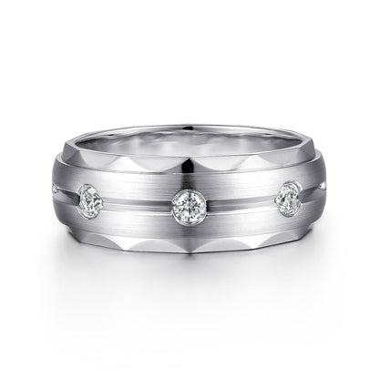 14K White Gold Diamond Men's Wedding Ring in Satin Finish