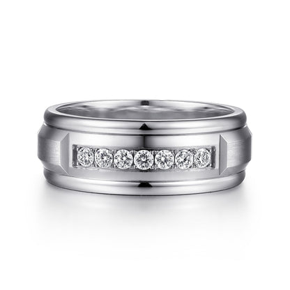 14K White Gold Diamond Men's Band in Satin Finish