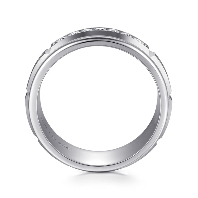 14K White Gold Diamond Men's Band in Satin Finish