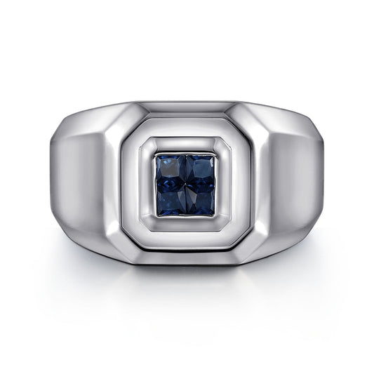 925 Sterling Silver Signet Ring with Princess Cut Sapphires