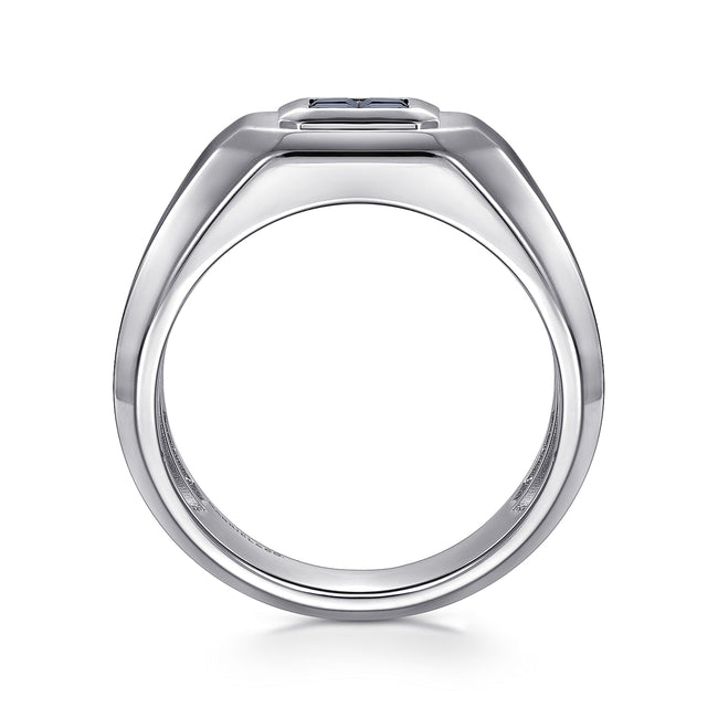 925 Sterling Silver Signet Ring with Princess Cut Sapphires