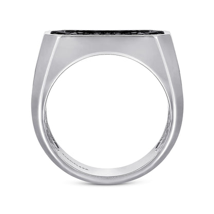 925 Sterling Silver Black Spinel Pavé Men's Ring in Sand Blast Finish