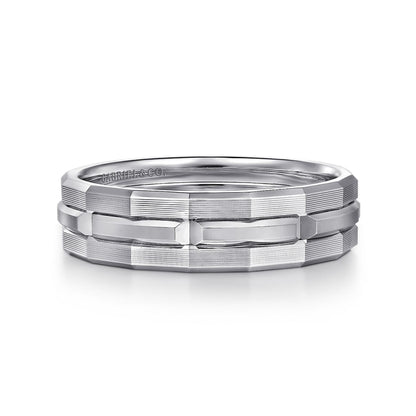 14K White Gold 6mm Men's Ring Brush Finish in Satin Finish
