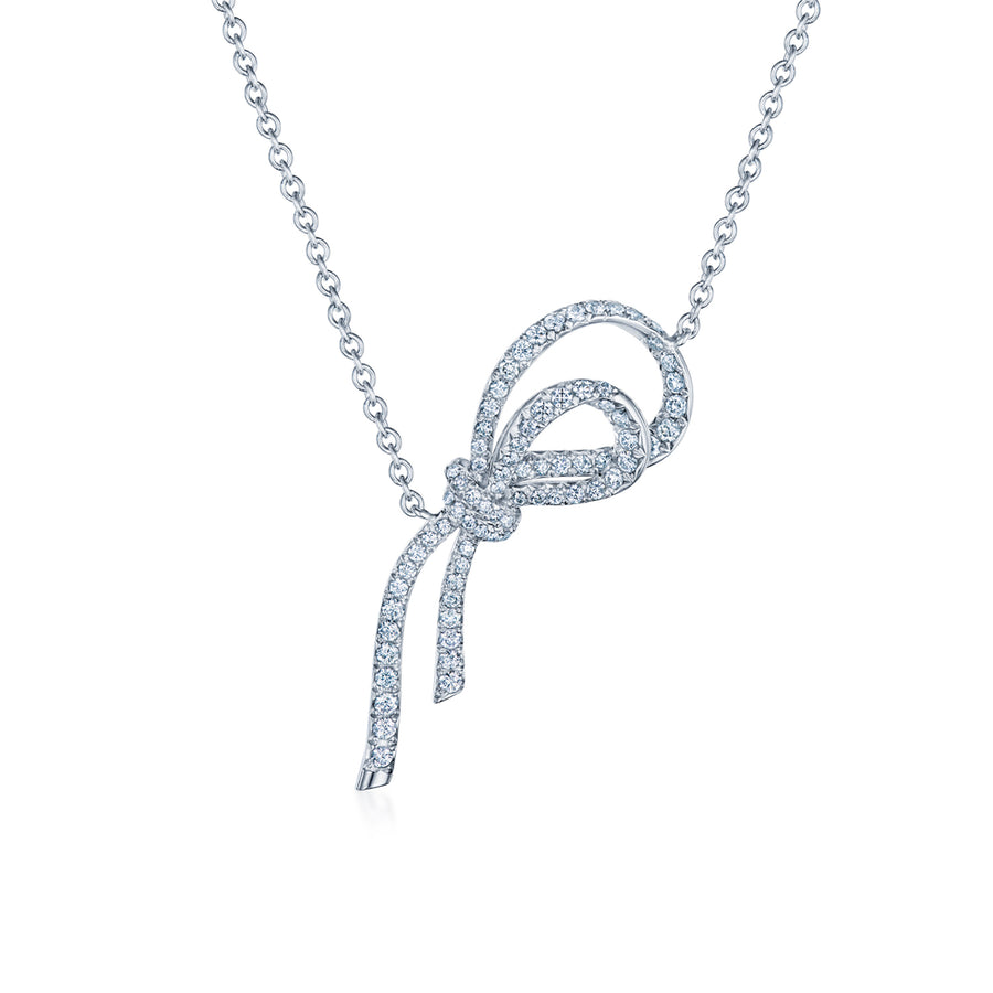 Ribbon Diamond Pendant Necklace in Platinum
