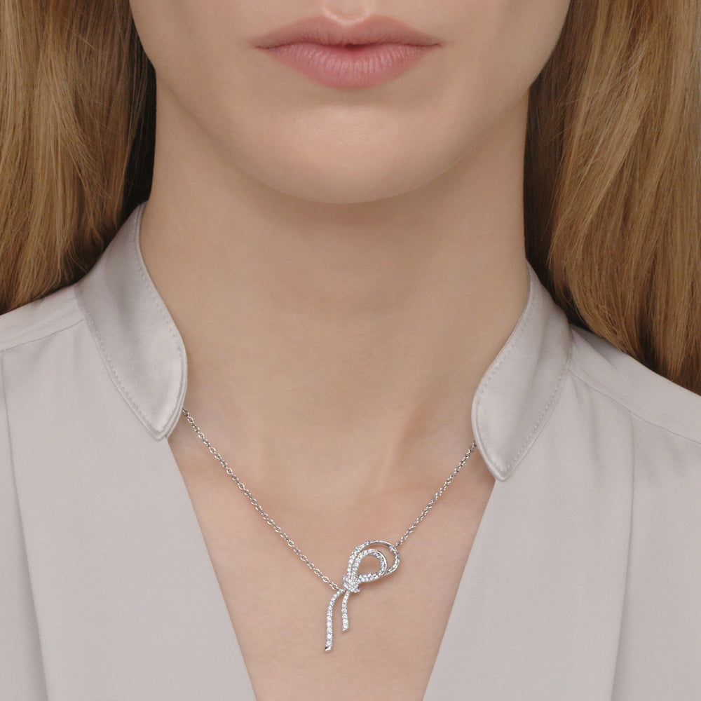 Ribbon Diamond Pendant Necklace in Platinum