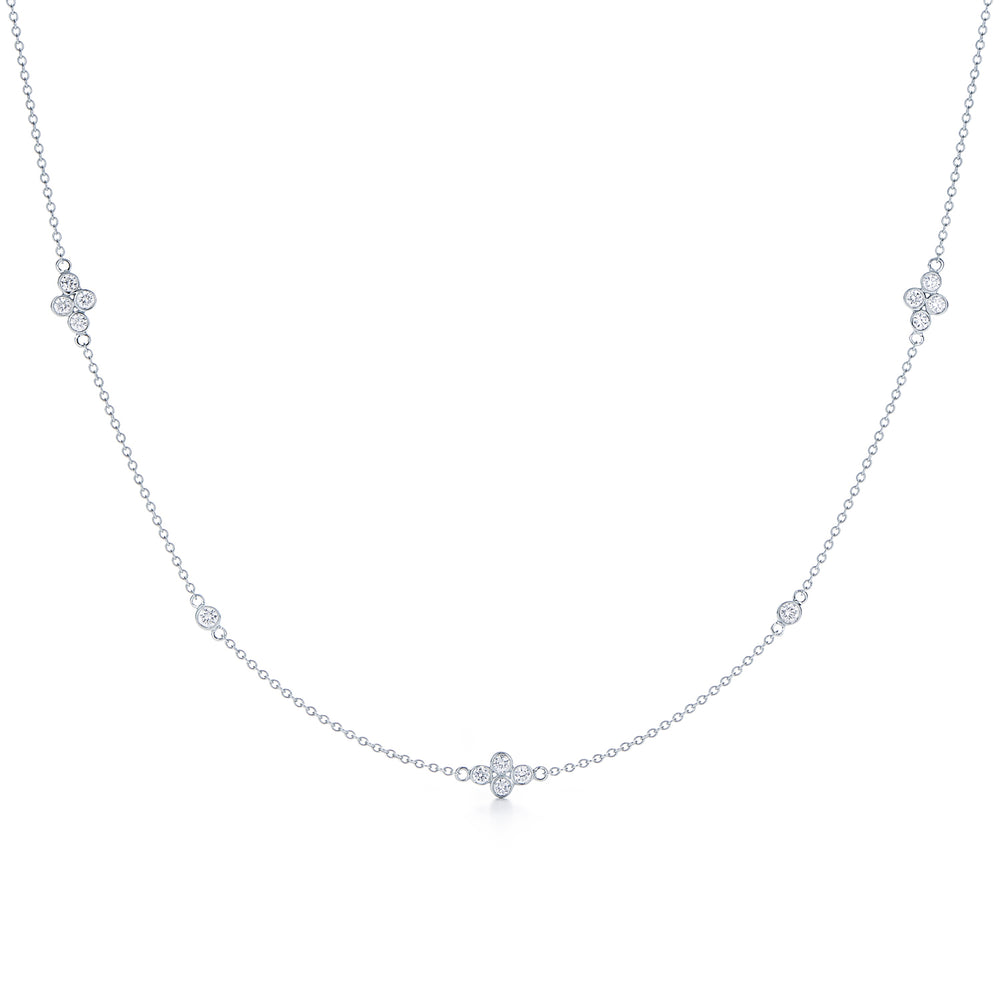 Diamond Strings Quads Necklace, 16 Inches, in 18K White Gold, Small Diamond Size