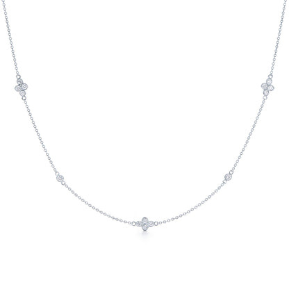 Diamond Strings Quads Necklace, 16 Inches, in 18K White Gold, Small Diamond Size