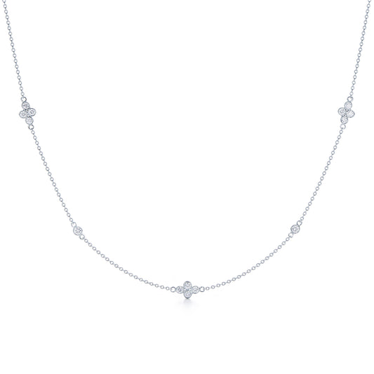 Diamond Strings Quads Necklace, 16 Inches, in 18K White Gold, Small Diamond Size