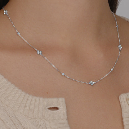 Diamond Strings Quads Necklace, 16 Inches, in 18K White Gold, Small Diamond Size