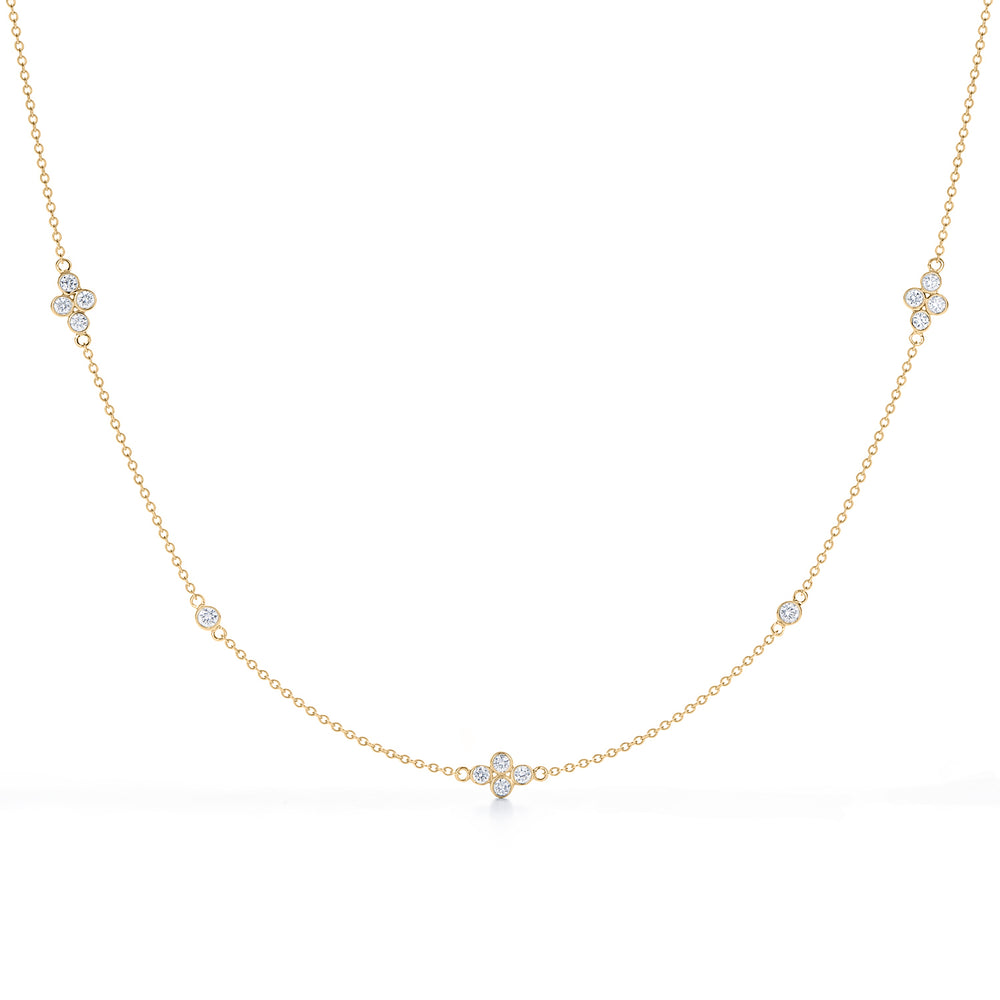 Diamond Strings Quads Necklace, 16 Inches, in 18K Yellow Gold, Small Diamond Size