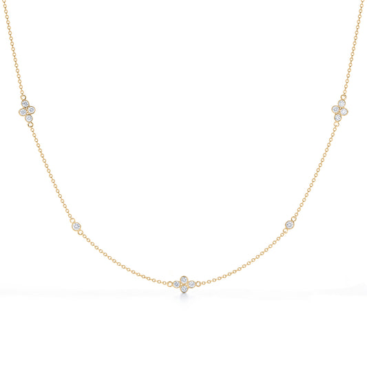Diamond Strings Quads Necklace, 16 Inches, in 18K Yellow Gold, Small Diamond Size
