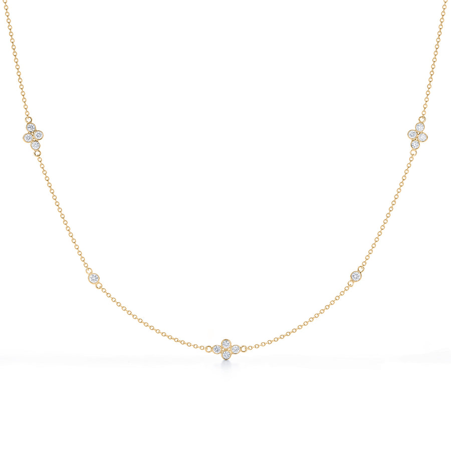 Diamond Strings Quads Necklace, 16 Inches, in 18K Yellow Gold, Small Diamond Size