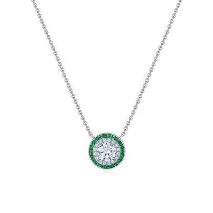 Silhouette Pendant with Diamonds and Emeralds in 18K White Gold, 0.60 Carat Center Diamond