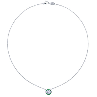 Silhouette Pendant with Diamonds and Emeralds in 18K White Gold, 0.60 Carat Center Diamond