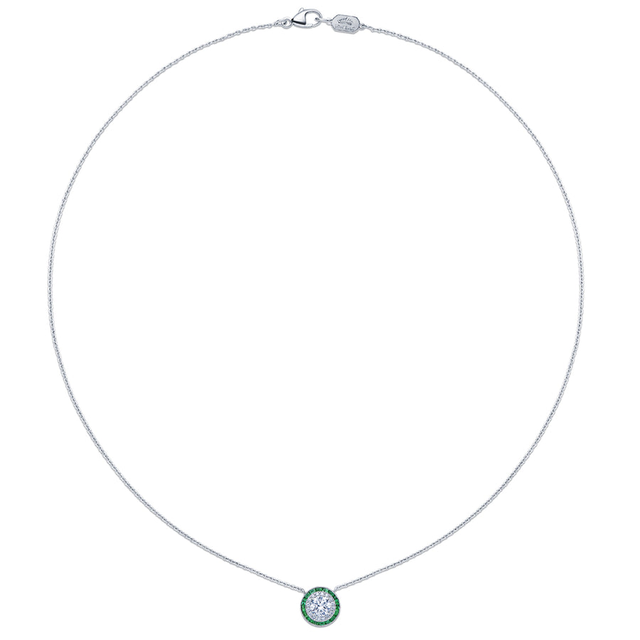 Silhouette Pendant with Diamonds and Emeralds in 18K White Gold, 0.60 Carat Center Diamond