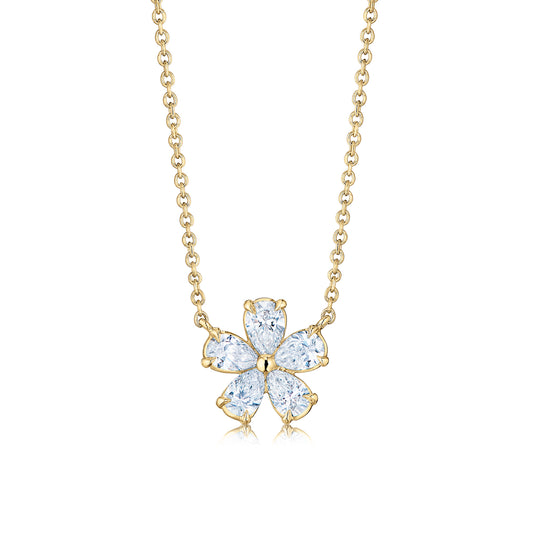 Cluster Floral Pendant with Pear Shape Diamonds in 18k Yellow Gold