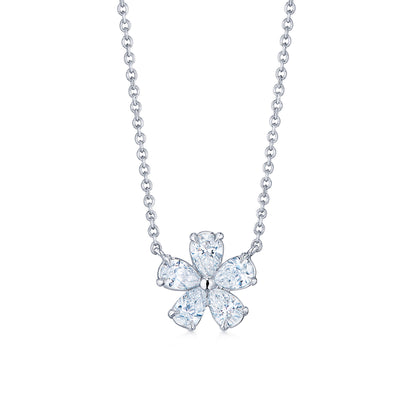 Cluster Floral Pendant with Pear Shape Diamonds in Platinum