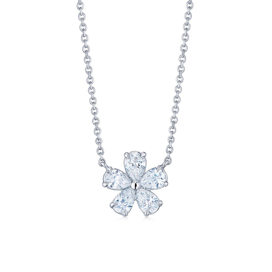 Cluster Floral Pendant with Pear Shape Diamonds in Platinum