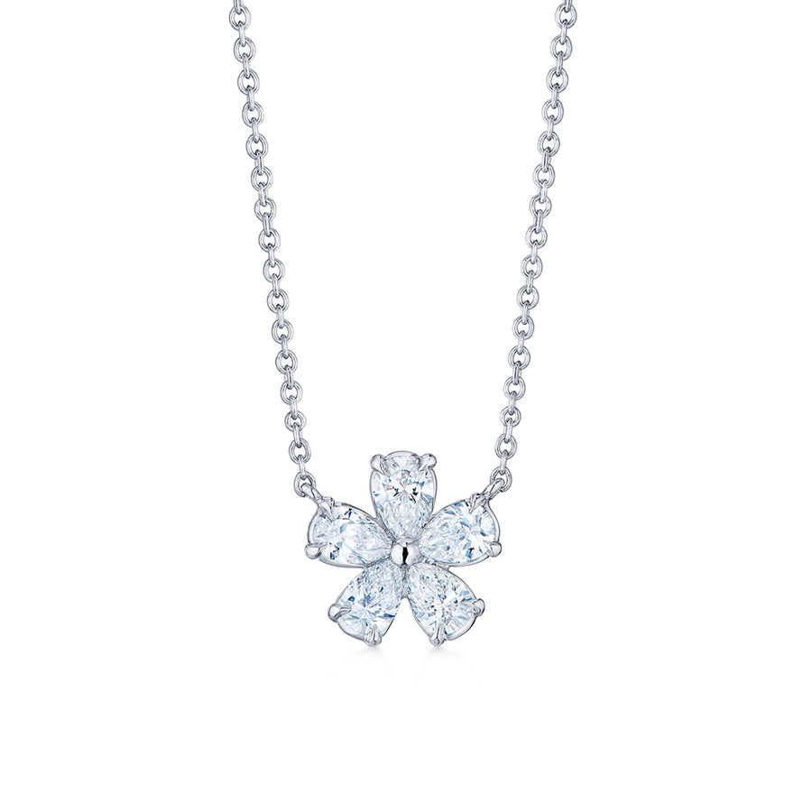 Cluster Floral Pendant with Pear Shape Diamonds in Platinum